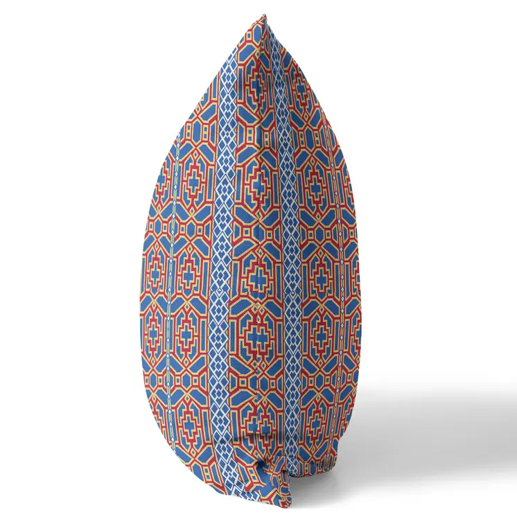 18" X 18" Blue And Red Geometric Zippered Suede Throw Pillow