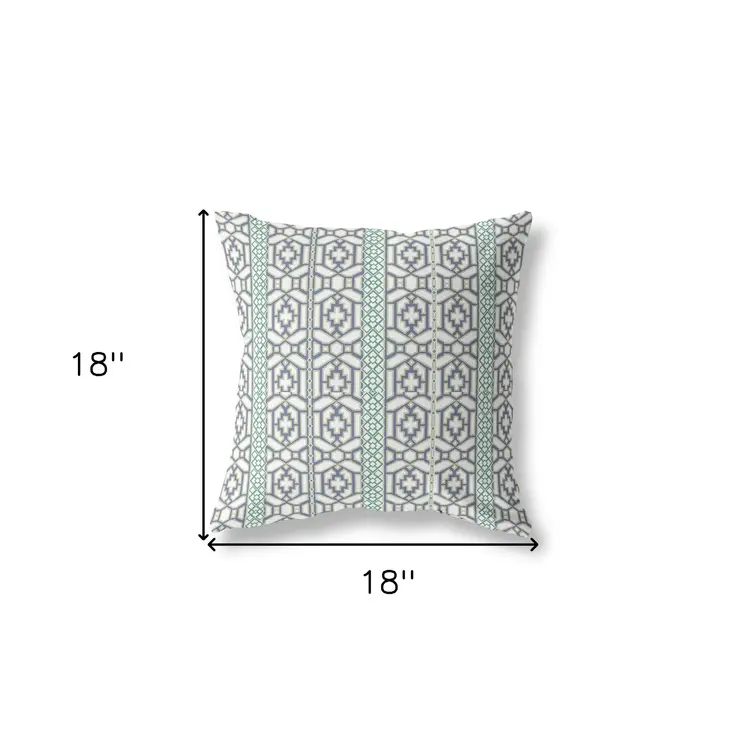 18" X 18" White And Gray Zippered Geometric Indoor Outdoor Throw Pillow