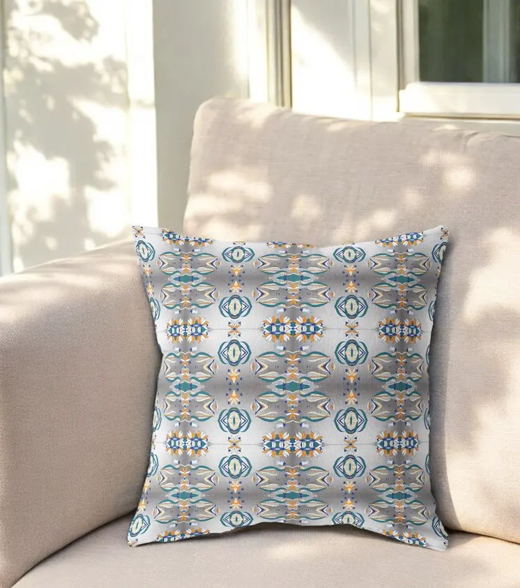 16" X 16" Off White And Brown Zippered Geometric Indoor Outdoor Throw Pillow
