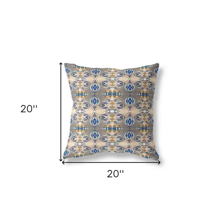 20"x20" Brown And Blue Zippered Suede Geometric Throw Pillow