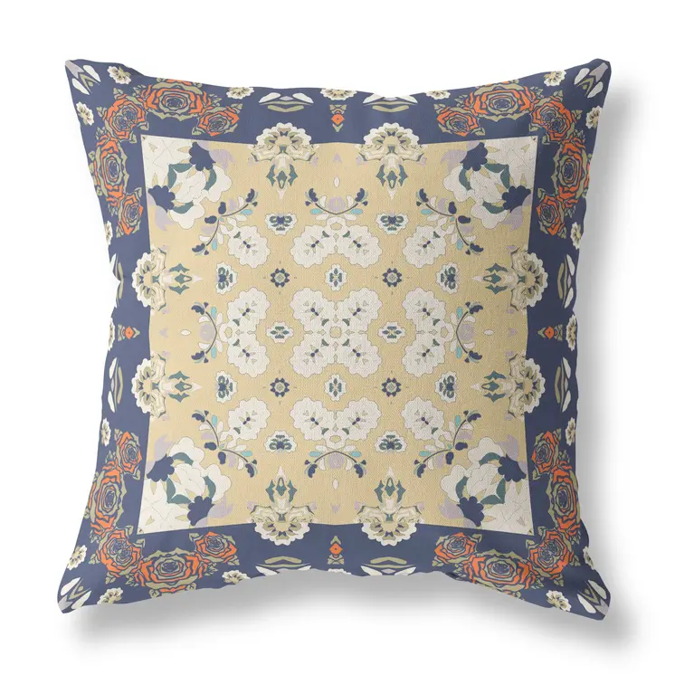 20"x20" Blue Yellow Zippered Suede Geometric Throw Pillow