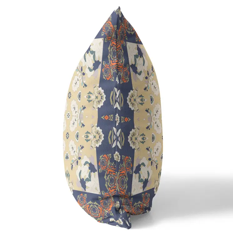 20"x20" Blue Yellow Zippered Suede Geometric Throw Pillow