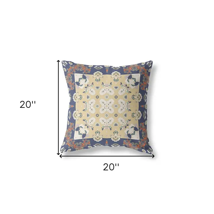 20"x20" Blue Yellow Zippered Suede Geometric Throw Pillow