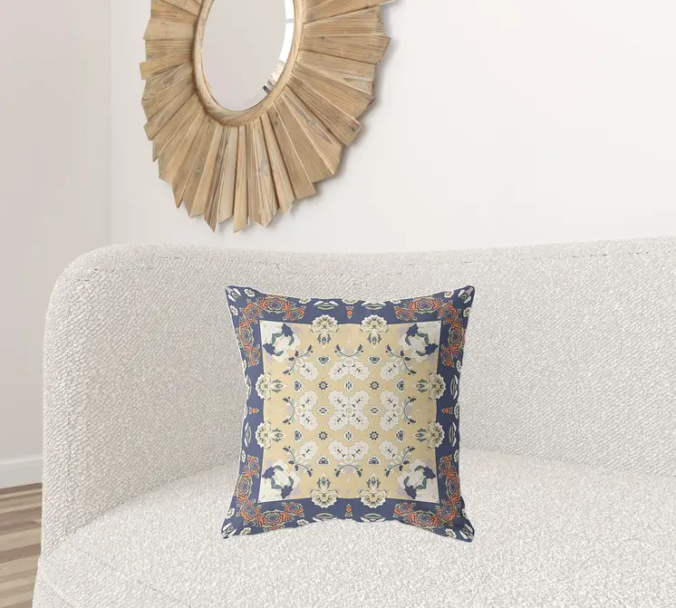 20"x20" Blue Yellow Zippered Suede Geometric Throw Pillow