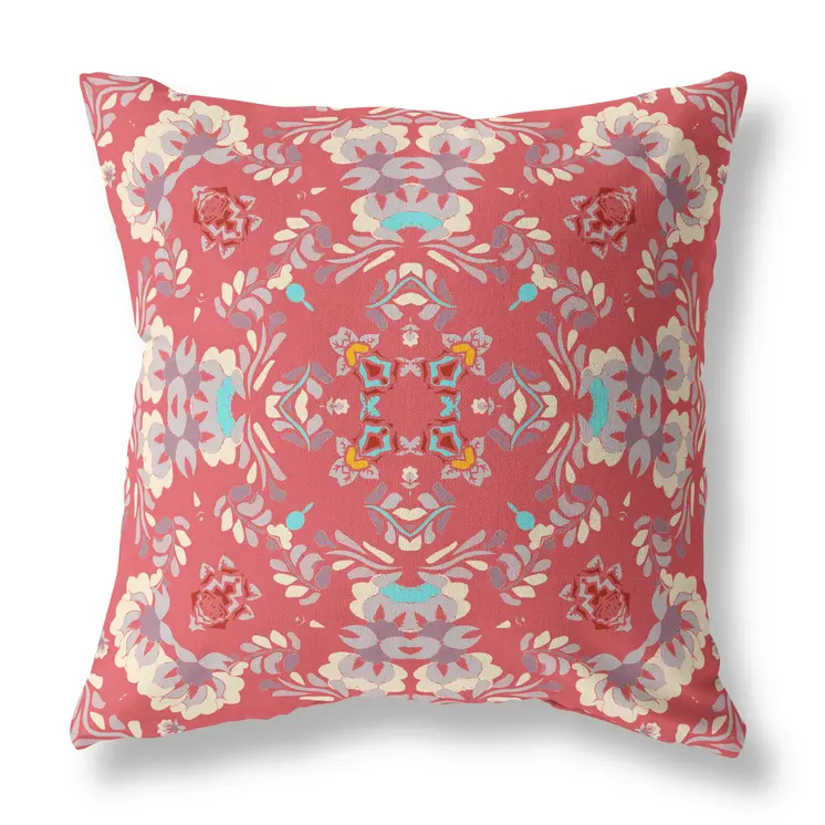 20"x20" Red Zippered Suede Geometric Throw Pillow