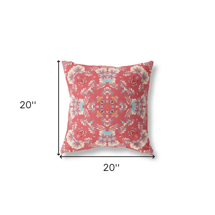 20"x20" Red Zippered Suede Geometric Throw Pillow