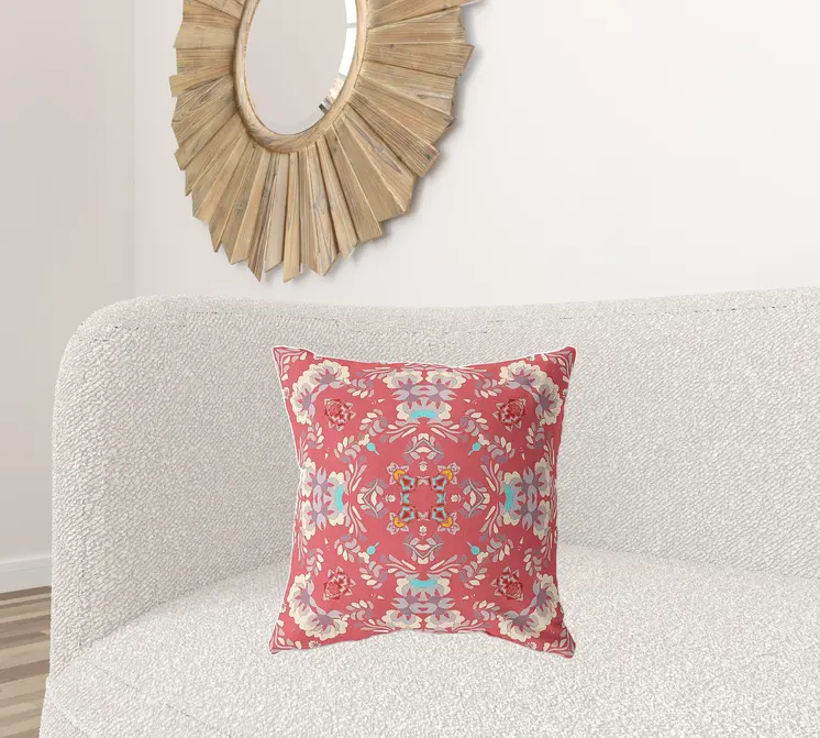 20"x20" Red Zippered Suede Geometric Throw Pillow