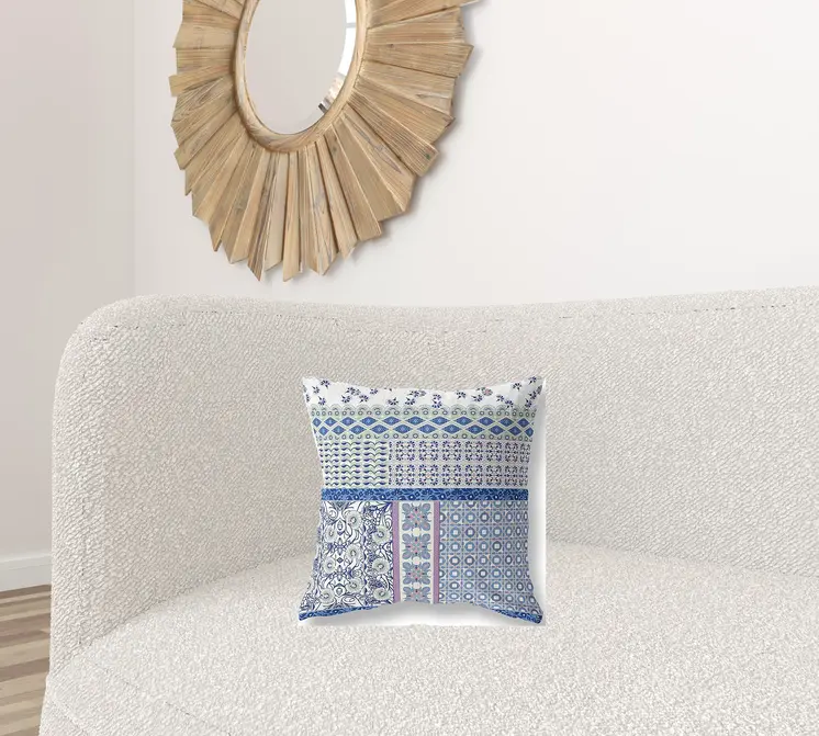 16"X16" Pink And White Microsuede Patchwork Blown Seam Pillow