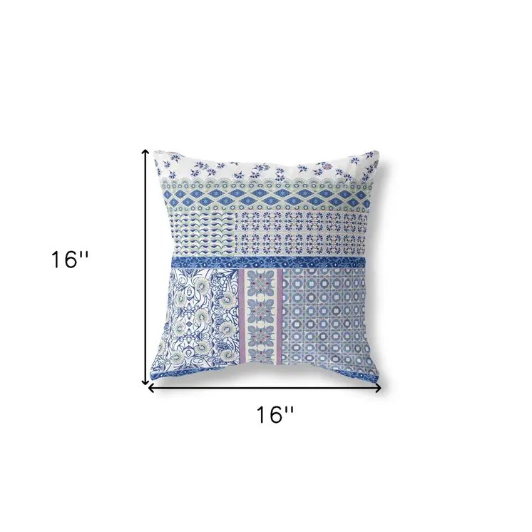16"X16" Pink And White Microsuede Patchwork Blown Seam Pillow