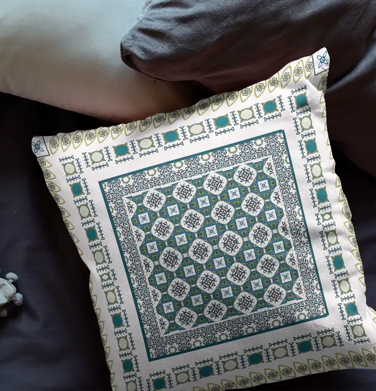 20" X 20" White And Green Floral Blown Seam Suede Throw Pillow