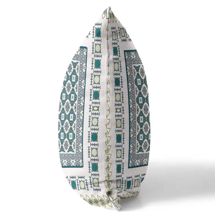 20" X 20" White And Green Floral Blown Seam Suede Throw Pillow