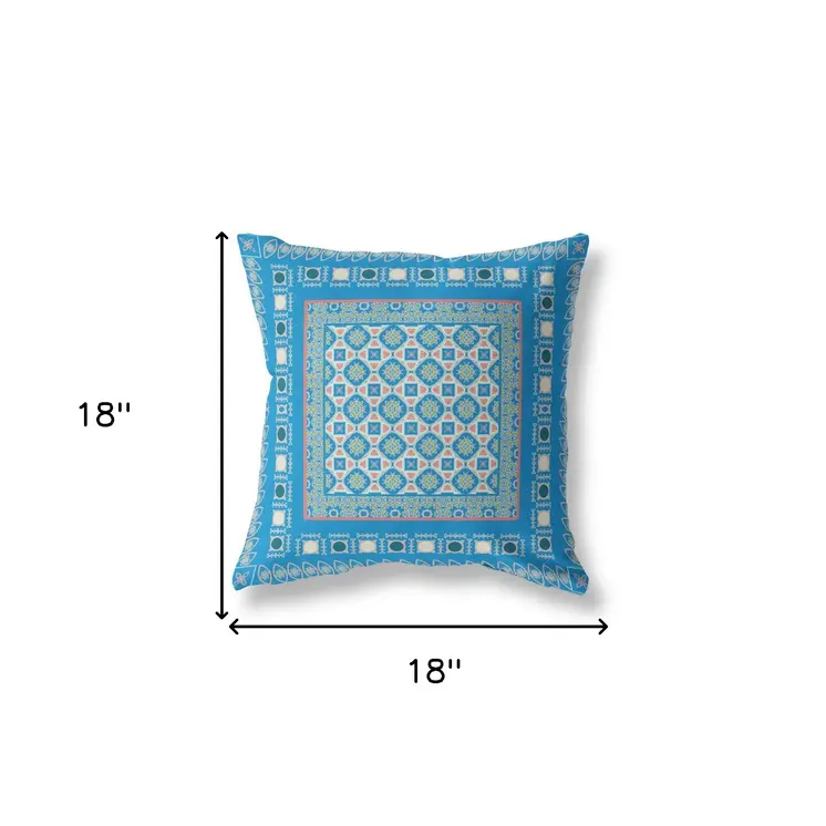18" X 18" Blue And Pink Floral Blown Seam Suede Throw Pillow