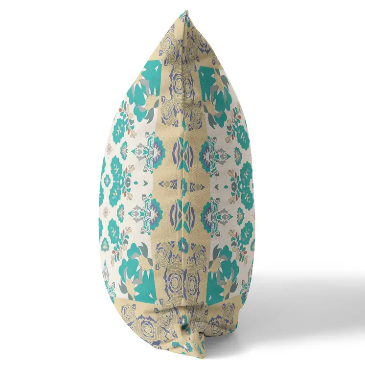 20" X 20" Yellow And White Floral Blown Seam Suede Throw Pillow