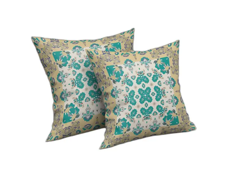20" X 20" Yellow And White Floral Blown Seam Suede Throw Pillow