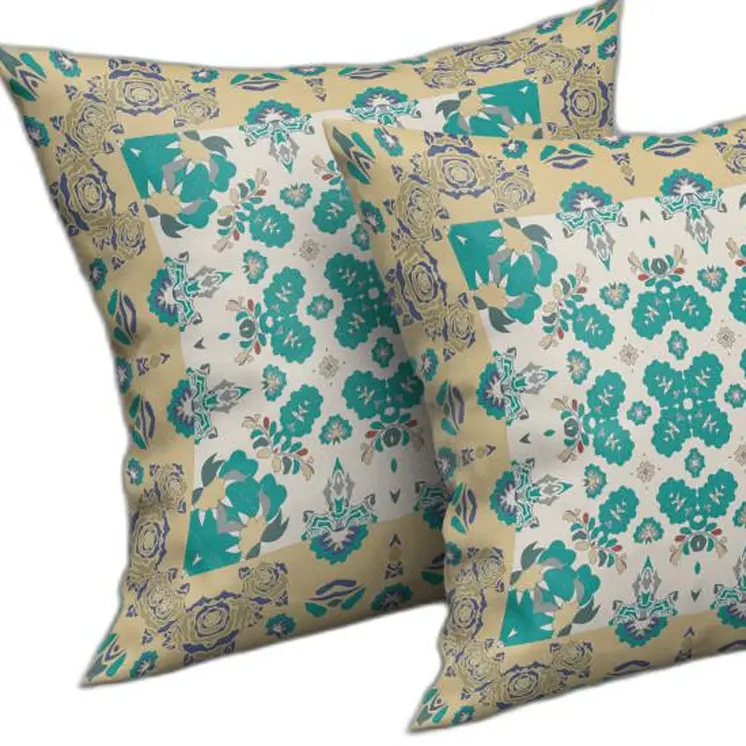 20" X 20" Yellow And White Floral Blown Seam Suede Throw Pillow