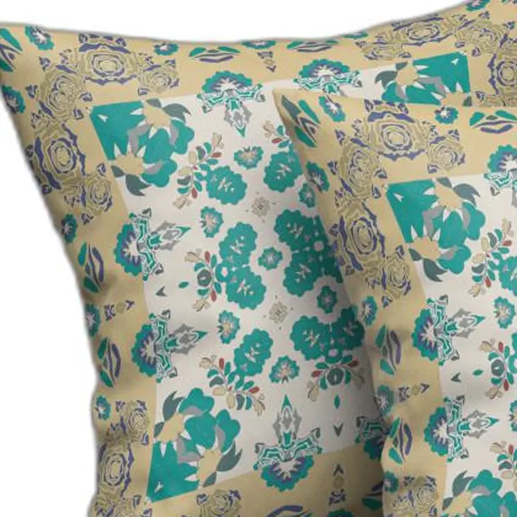 20" X 20" Yellow And White Floral Blown Seam Suede Throw Pillow