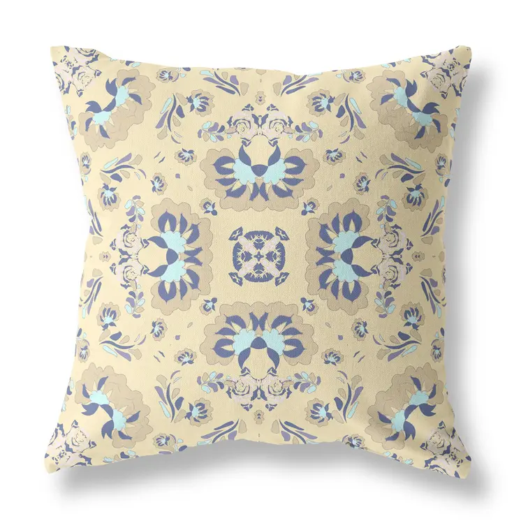 18" X 18" Yellow Floral Blown Seam Suede Throw Pillow