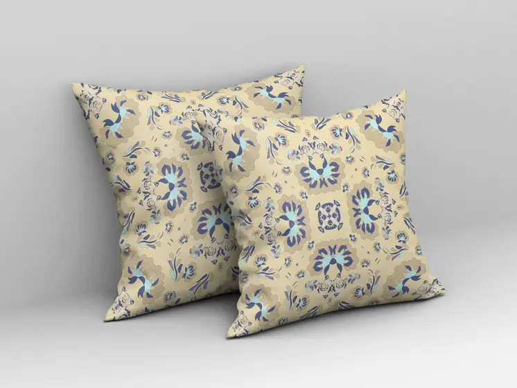 18" X 18" Yellow Floral Blown Seam Suede Throw Pillow