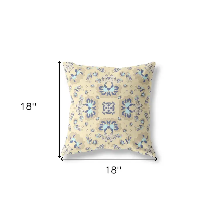 18" X 18" Yellow Floral Blown Seam Suede Throw Pillow