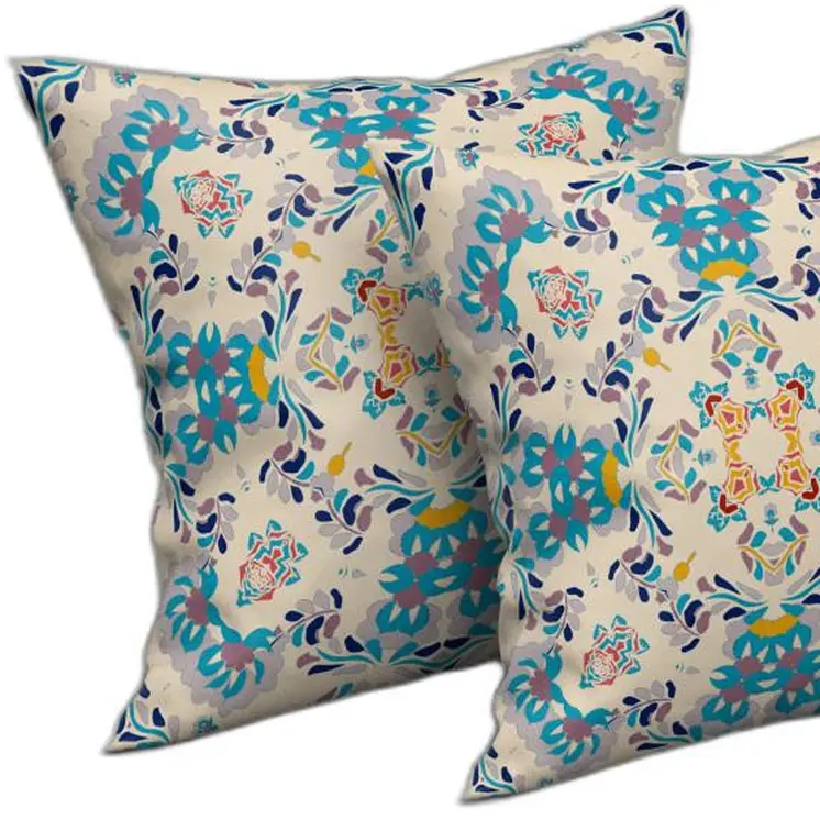 20" X 20" Off White And Blue Abstract Blown Seam Suede Throw Pillow
