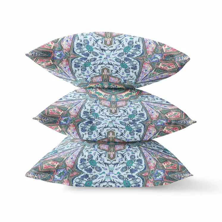 26" X 26" Blue And Pink Zippered Geometric Indoor Outdoor Throw Pillow Cover & Insert