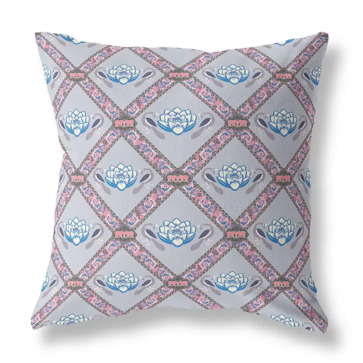 26" X 26" Gray And Pink Zippered Geometric Indoor Outdoor Throw Pillow