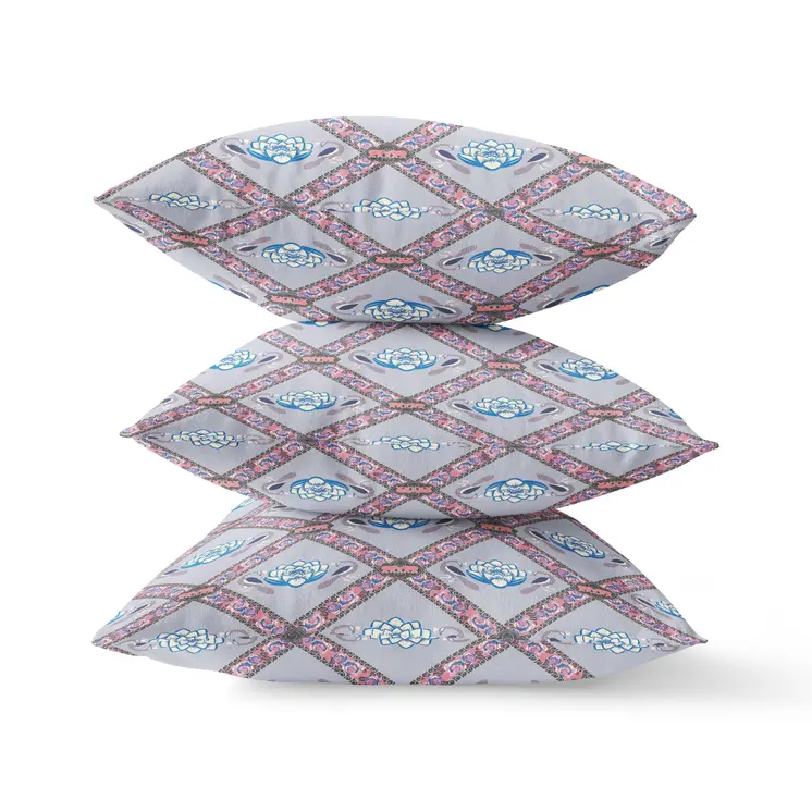26" X 26" Gray And Pink Zippered Geometric Indoor Outdoor Throw Pillow