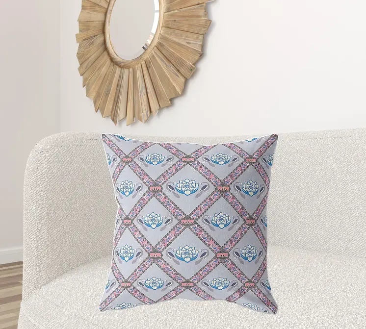 26" X 26" Gray And Pink Zippered Geometric Indoor Outdoor Throw Pillow
