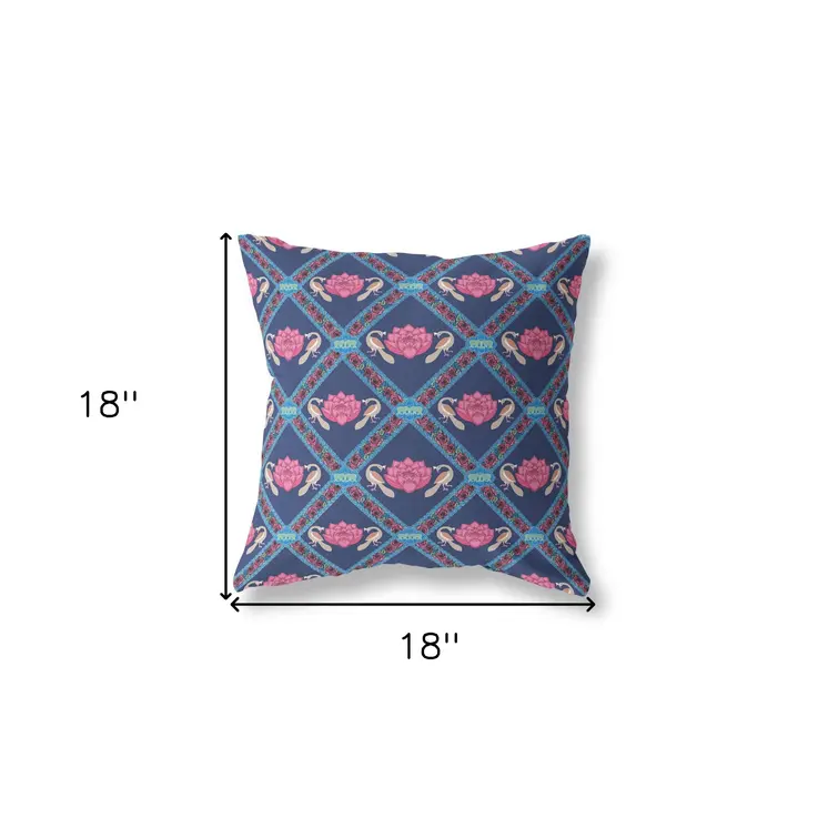 18"x18" Indigo Pink Zippered Broadcloth Geometric Throw Pillow