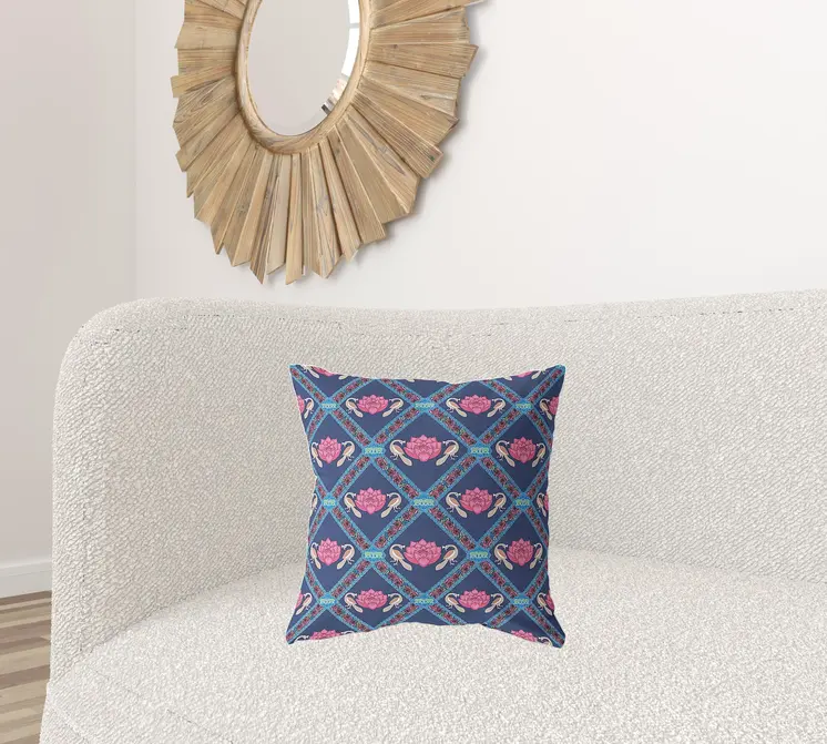 18"x18" Indigo Pink Zippered Broadcloth Geometric Throw Pillow