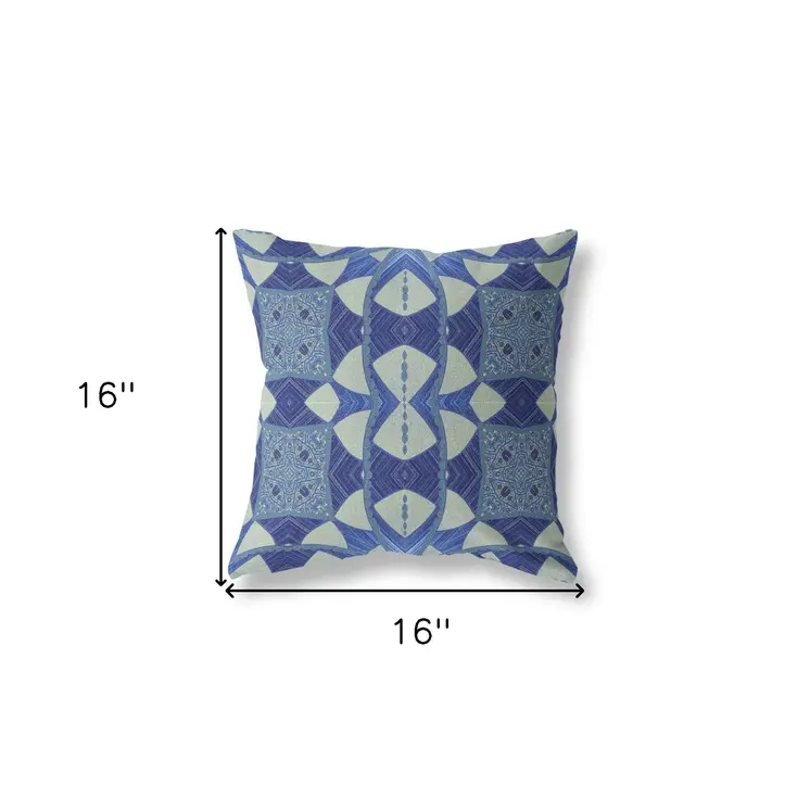 16" X 16" Dark Blue Zippered Geometric Indoor Outdoor Throw Pillow