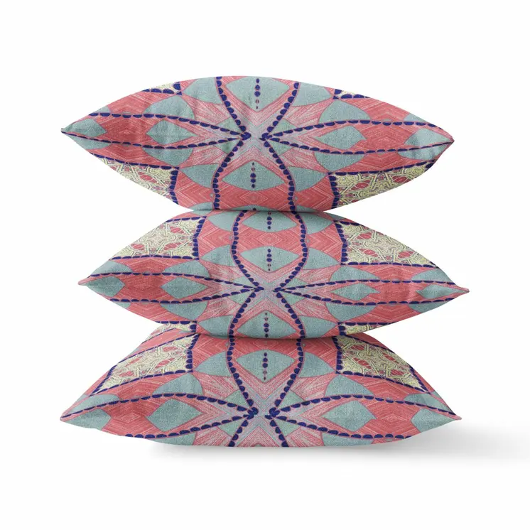 18"x18" Muted Red Yellow Zippered Broadcloth Geometric Throw Pillow