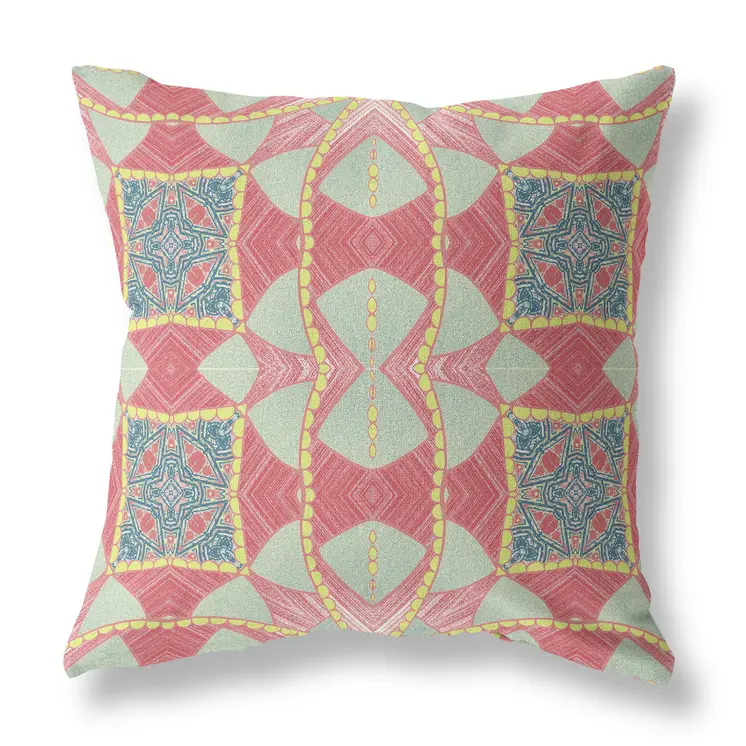 20"x20" Red Yellow Dark Aqua Zippered Broadcloth Geometric Throw Pillow