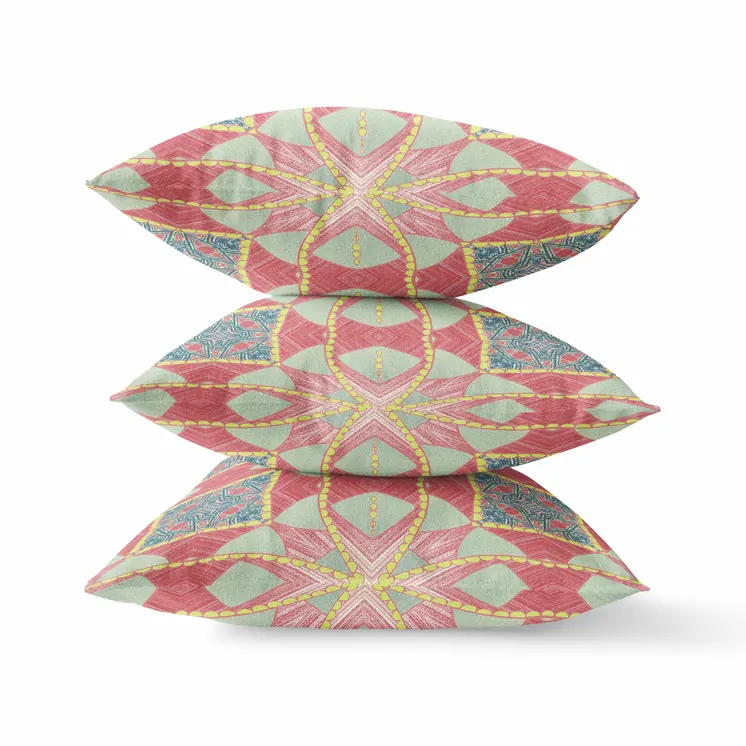 20"x20" Red Yellow Dark Aqua Zippered Broadcloth Geometric Throw Pillow