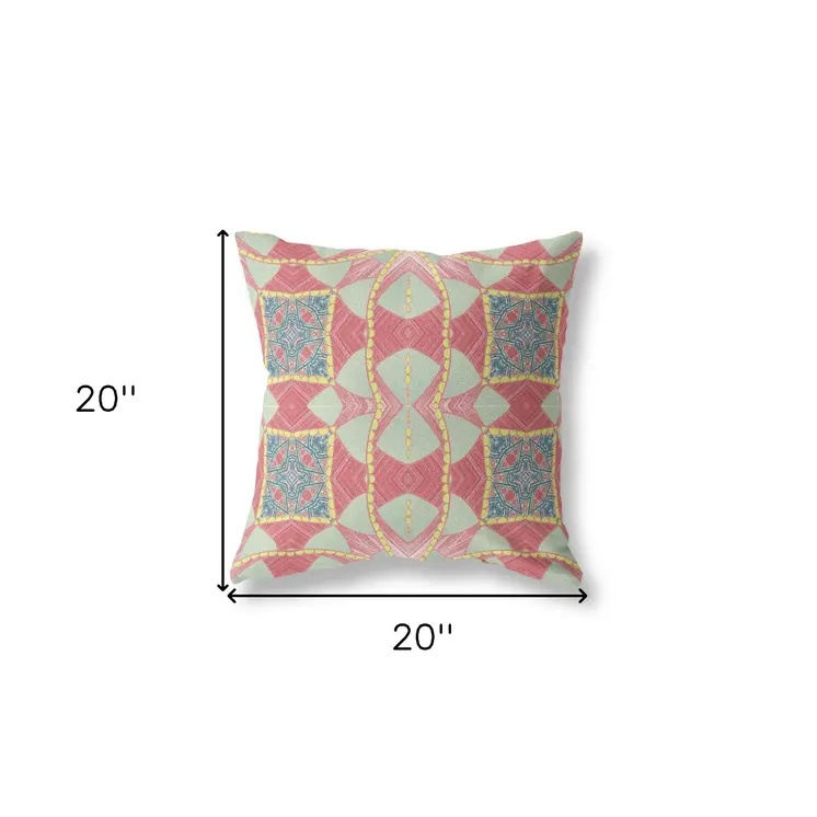 20"x20" Red Yellow Dark Aqua Zippered Broadcloth Geometric Throw Pillow
