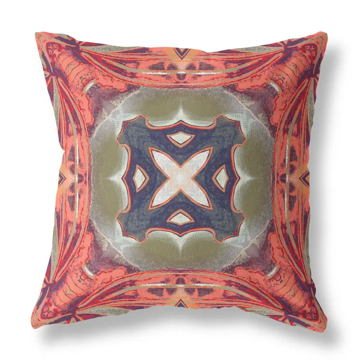 20"x20" Hot Peach Green Zippered Broadcloth Geometric Throw Pillow