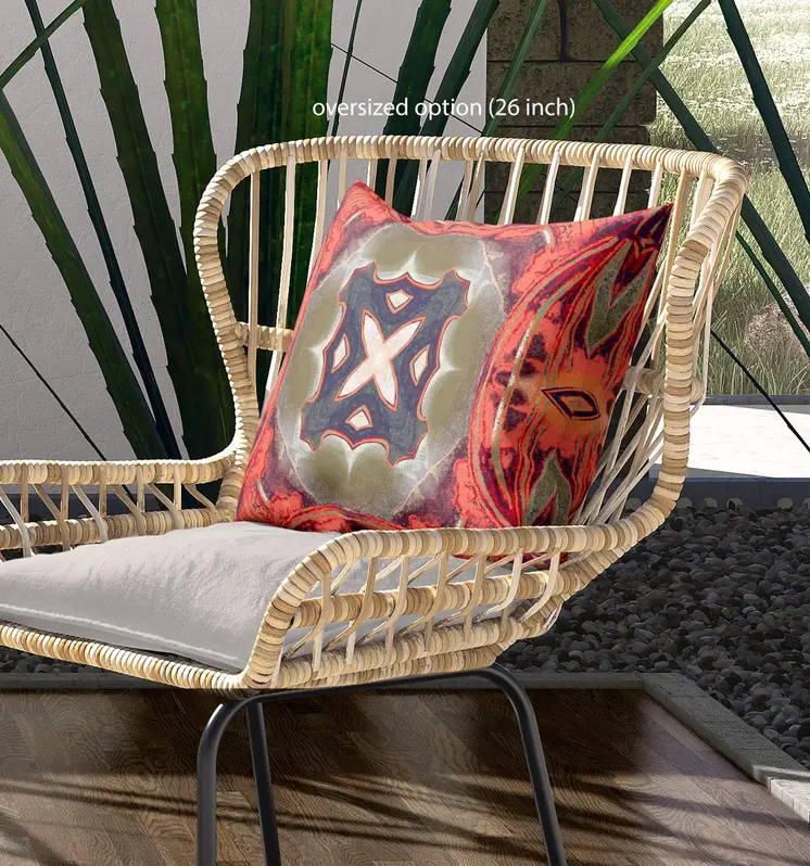 20"x20" Hot Peach Green Zippered Broadcloth Geometric Throw Pillow