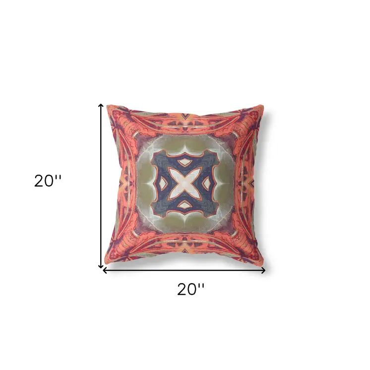 20"x20" Hot Peach Green Zippered Broadcloth Geometric Throw Pillow