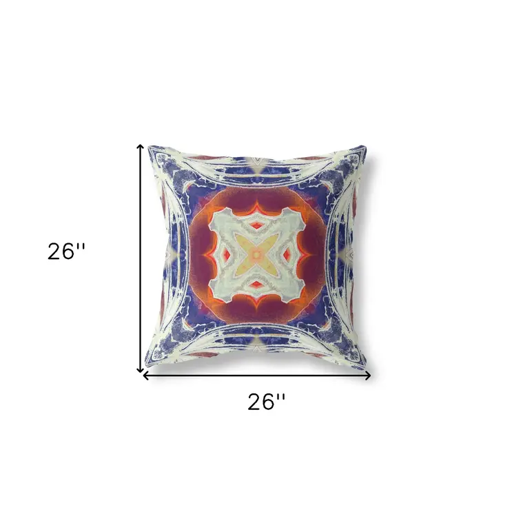 26"x26" Indigo Orange Magenta White Zippered Broadcloth Geometric Throw Pillow