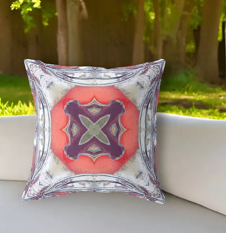16"x16" Light Blue Grey Peach Zippered Broadcloth Geometric Throw Pillow