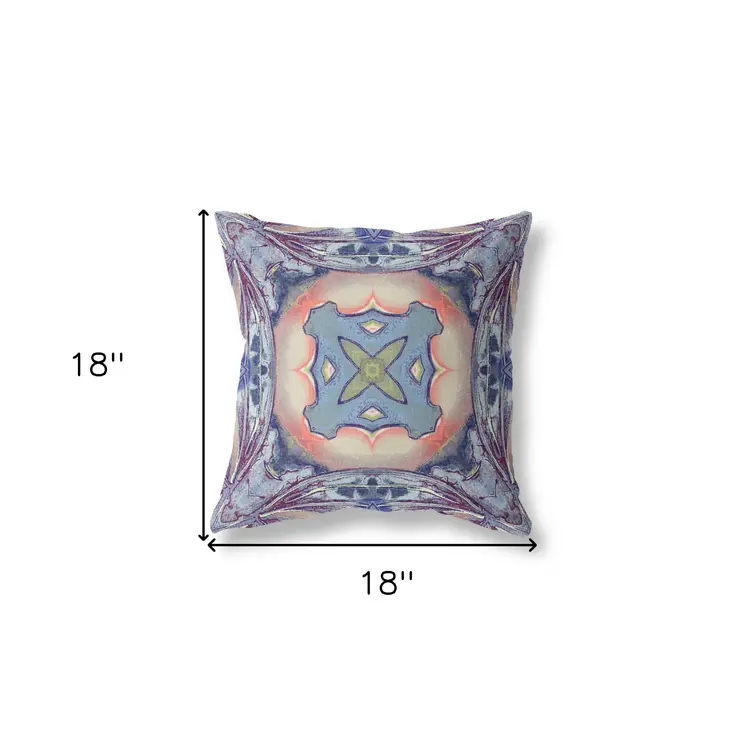 18"x18" Sky Blue Indigo Muted Peach Zippered Broadcloth Geometric Throw Pillow