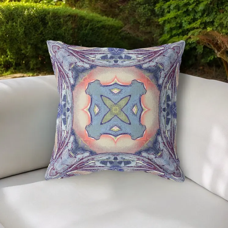 18"x18" Sky Blue Indigo Muted Peach Zippered Broadcloth Geometric Throw Pillow