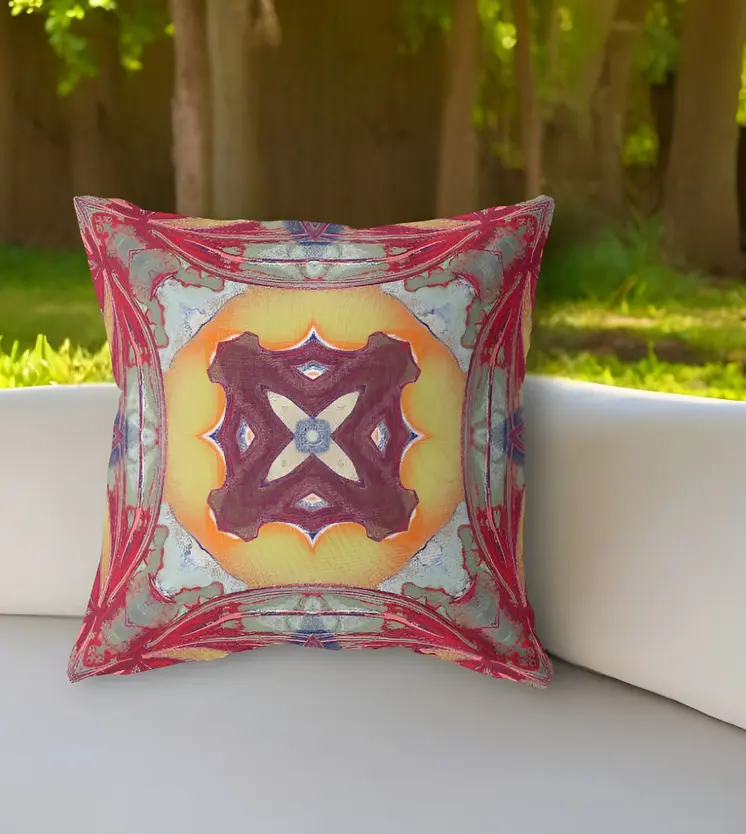 16"x16" Yellow Red Magenta Green Zippered Broadcloth Geometric Throw Pillow