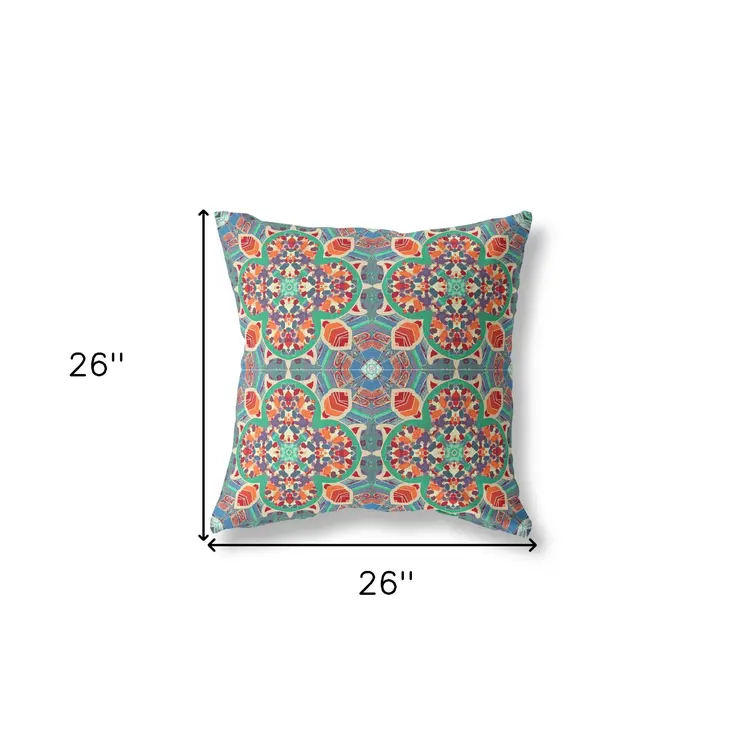 26" X 26" Orange Zippered Geometric Indoor Outdoor Throw Pillow Cover & Insert