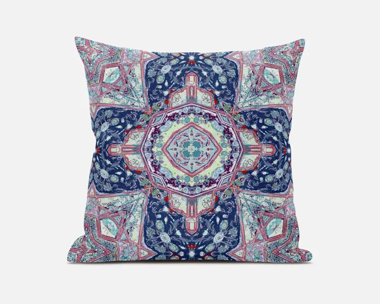 20"X20" Blue And Pink Microsuede Geometric Zippered Pillow