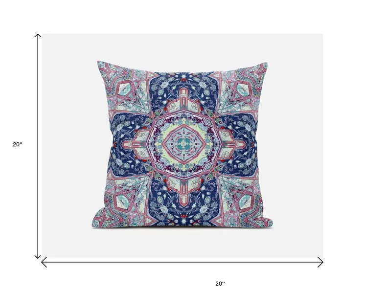 20"X20" Blue And Pink Microsuede Geometric Zippered Pillow