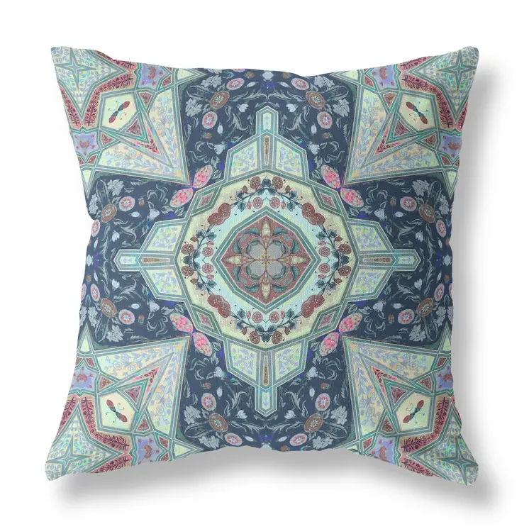 18"X18" Aqua Microsuede Geometric Zippered Pillow