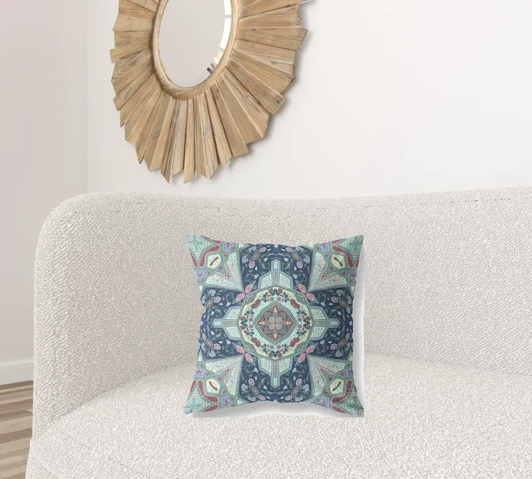 18"X18" Aqua Microsuede Geometric Zippered Pillow