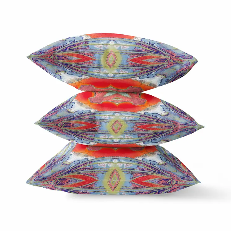 16" X 16" Blue and Orange Geometric Indoor Outdoor Throw Pillow