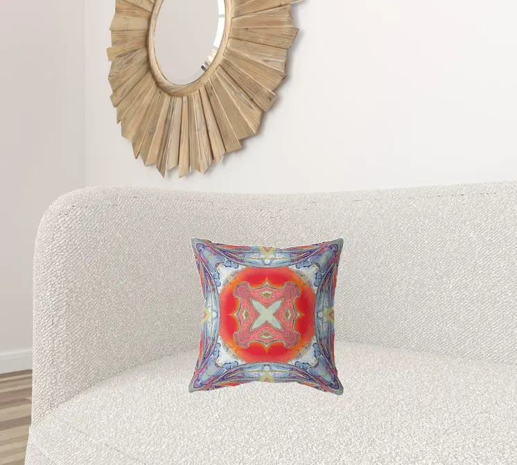 16" X 16" Blue and Orange Geometric Indoor Outdoor Throw Pillow